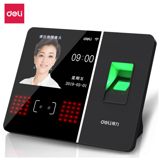 得力(deli)人脸指纹考勤机 无线联网打卡机 触屏操控 异地联网考勤3759 
